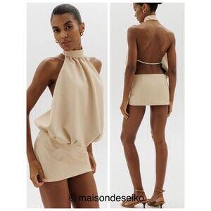 NWT Cultnaked Mini Dress Beige Bubble Vegan Leather Halter Romper Jumpsuit sz S